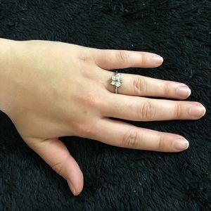 Silver butterfly faux diamond ring